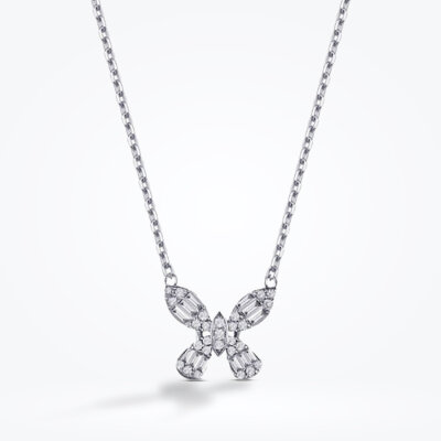 0.38 Karat Pırlanta Baget Kelebek Kolye - Baroni Diamond