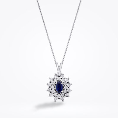 0.39 Karat Pırlanta Safir Kolye - Baroni Diamond