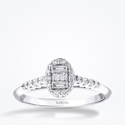 0.41 Karat Pırlanta Yanları Taşlı Baget Oval Yüzük - Baroni Diamond