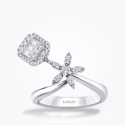 0.44 Karat Pırlanta Baget Çiçek Yüzük - Baroni Diamond