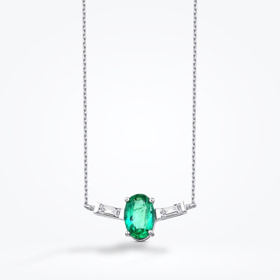 0.45 Karat Pırlanta Baget Zümrüt Kolye - Baroni Diamond