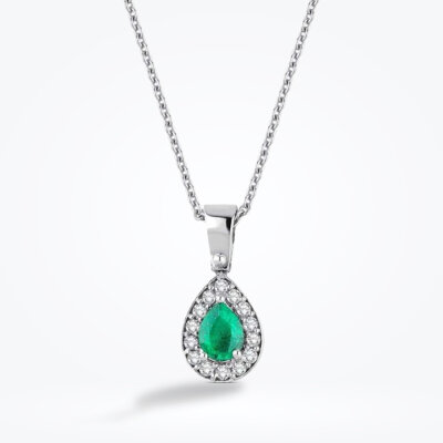 0.47 Karat Pırlanta Zümrüt Damla Kolye - Baroni Diamond