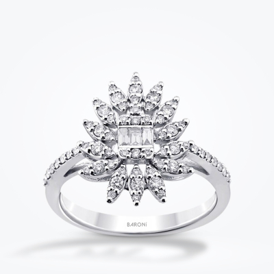 0.48 Karat Pırlanta Baget Çiçek Yüzük - Baroni Diamond