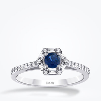 0.61 Karat Pırlanta Baget Safir Yüzük - Baroni Diamond