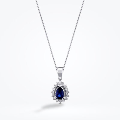 0.64 Karat Pırlanta Safir Kolye - Baroni Diamond