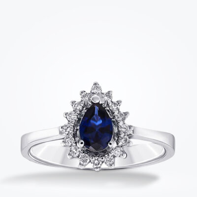 0.64 Karat Pırlanta Damla Safir Yüzük - Baroni Diamond