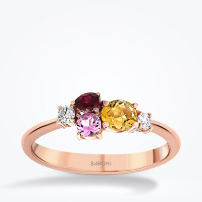 0.64 Karat Pırlanta Renkli Taşlı Yüzük - Baroni Diamond