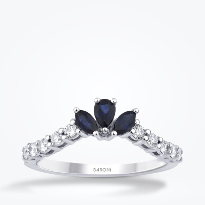 0.65 Karat Pırlanta Lotus Safir Yüzük - Baroni Diamond
