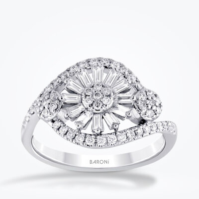 0.67 Karat Pırlanta Baget Çiçek Yüzük - Baroni Diamond
