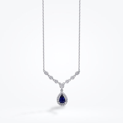 0.67 Karat Pırlanta Safir Damla Kolye - Baroni Diamond
