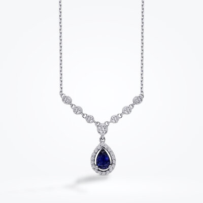 0.67 Karat Pırlanta Safir Damla Kolye - Baroni Diamond (1)