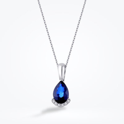 0.69 Karat Pırlanta Safir Damla Kolye - Baroni Diamond
