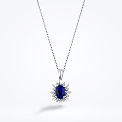 0.69 Karat Pırlanta Safir Kolye - 1
