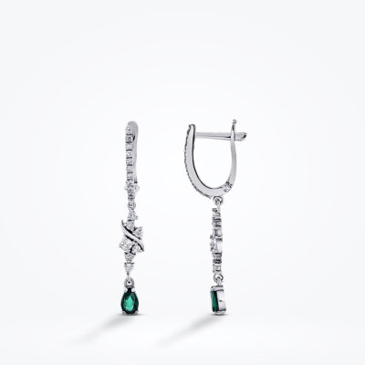 0.70 Karat Pırlanta Zümrüt Küpe - Baroni Diamond