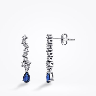 0.75 Karat Pırlanta Safir Küpe - Baroni Diamond