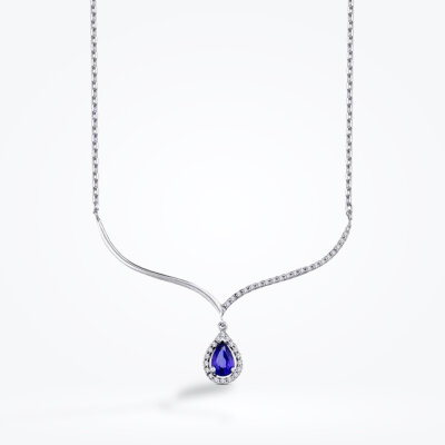 0.78 Karat Pırlanta Damla Safir Kolye - Baroni Diamond