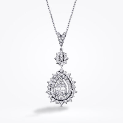 0.79 Karat Pırlanta Baget Damla Kolye - Baroni Diamond