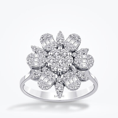 0.80 Karat Pırlanta Çiçek Baget Yüzük - Baroni Diamond