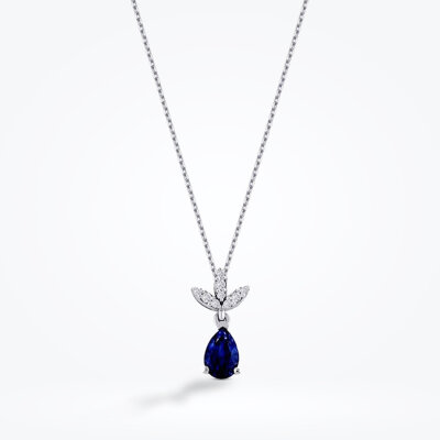 0.83 Karat Pırlanta Lotus Safir Damla Kolye - Baroni Diamond