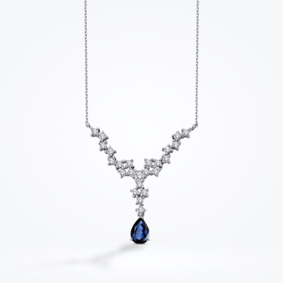 0.86 Karat Pırlanta Safir Damla Kolye - Baroni Diamond