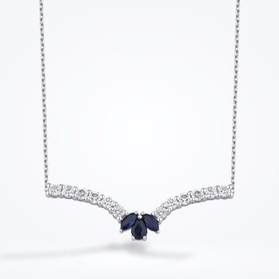 0.91 Karat Pırlanta Lotus Safir Kolye - Baroni Diamond