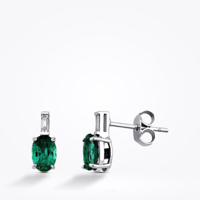 0.91 Karat Pırlanta Zümrüt Küpe - Baroni Diamond