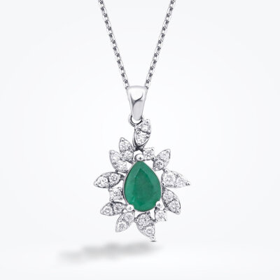 0.93 Karat Pırlanta Zümrüt Kolye - Baroni Diamond