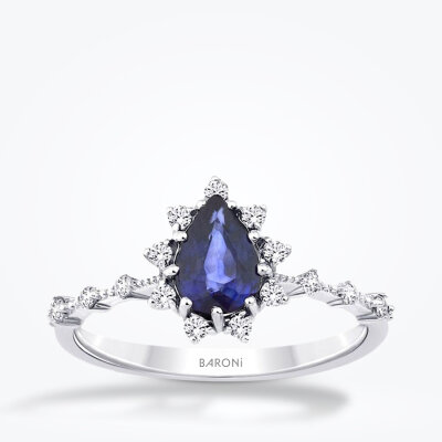 0.94 Karat Pırlanta Lotus Safir Yüzük - Baroni Diamond