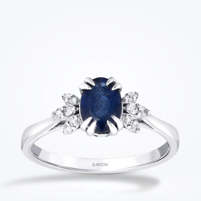 0.98 Karat Pırlanta Lotus Safir Yüzük - Baroni Diamond