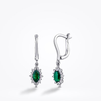 0.99 Karat Pırlanta Zümrüt Küpe - Baroni Diamond