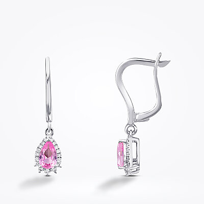 1.03 Karat Pırlanta Pembe Safir Küpe - Baroni Diamond