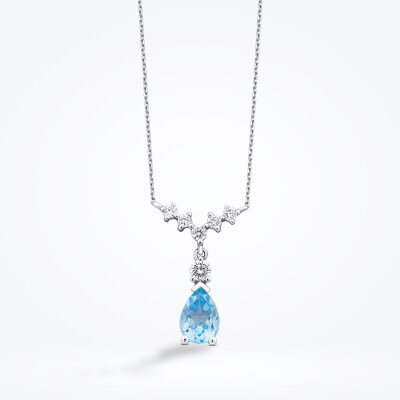 1.05 Karat Pırlanta Blue Topaz Kolye - Baroni Diamond