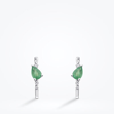 1.06 Karat Pırlanta Damla Taşlı Zümrüt Küpe - Baroni Diamond (1)