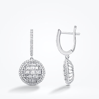 1.12 Karat Pırlanta Baget Taşlı Yuvarlak Küpe - Baroni Diamond