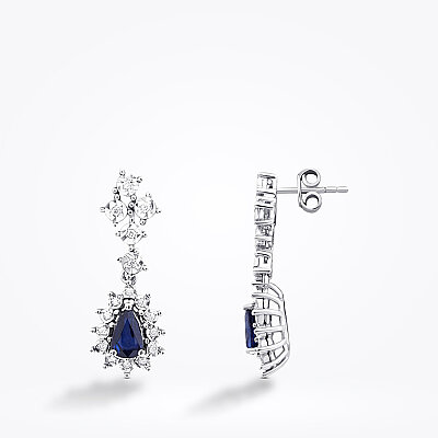1.12 Karat Pırlanta Damla Taşlı Safir Küpe - Baroni Diamond