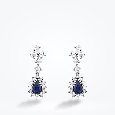1.12 Karat Pırlanta Damla Taşlı Safir Küpe - Baroni Diamond (1)