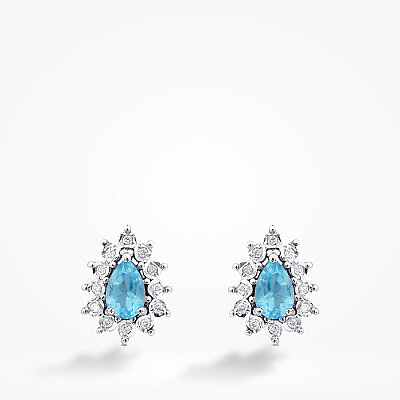 1.18 Karat Pırlanta Damla Taşlı Blue Topaz Küpe - Baroni Diamond (1)