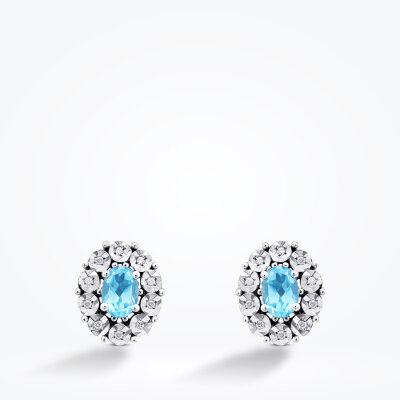 1.21 Karat Pırlanta Blue Topaz Küpe - Baroni Diamond (1)