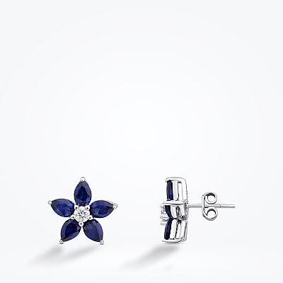 1.24 Karat Pırlanta Damla Taşlı Safir Çiçek Küpe - Baroni Diamond
