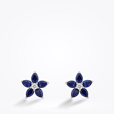 1.24 Karat Pırlanta Damla Taşlı Safir Çiçek Küpe - Baroni Diamond (1)