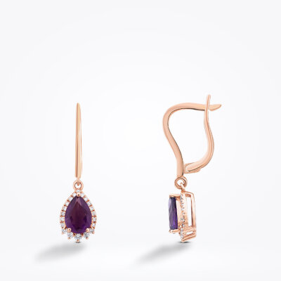 1.25 Karat Pırlanta Ametist Küpe - Baroni Diamond