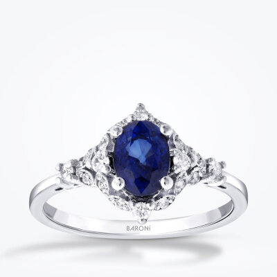 1.25 Karat Pırlanta Safir Oval Yüzük - Baroni Diamond