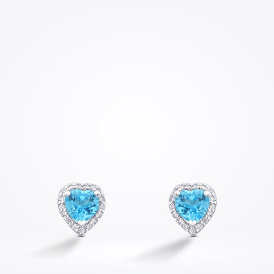1.28 Karat Pırlanta Blue Topaz Kalp Taşlı Küpe - Baroni Diamond (1)