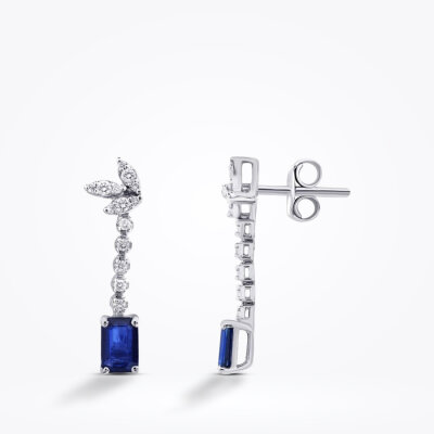 1.38 Karat Pırlanta Safir Küpe - Baroni Diamond