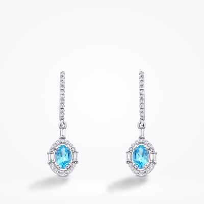 1.51 Karat Pırlanta Blue Topaz Oval Baget Küpe - Baroni Diamond (1)