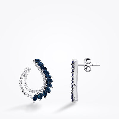 1.56 Karat Pırlanta Markiz Taşlı Safir Trend Küpe - Baroni Diamond