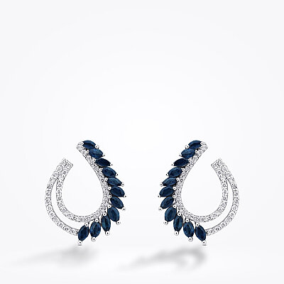 1.56 Karat Pırlanta Markiz Taşlı Safir Trend Küpe - Baroni Diamond (1)