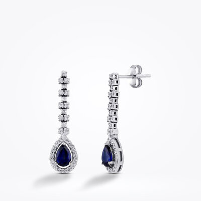 1.58 Karat Pırlanta Safir Küpe - Baroni Diamond