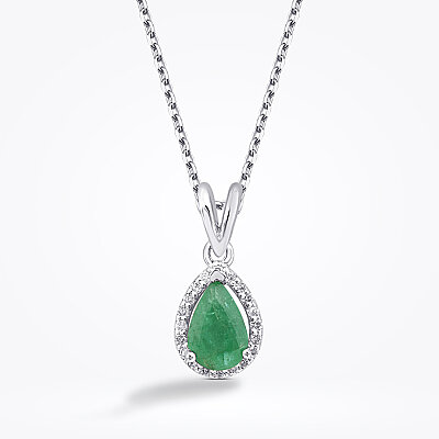 1.76 Karat Pırlanta Damla Taşlı Zümrüt Kolye - Baroni Diamond