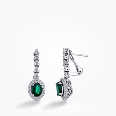 1.93 Karat Pırlanta Zümrüt Küpe - Baroni Diamond